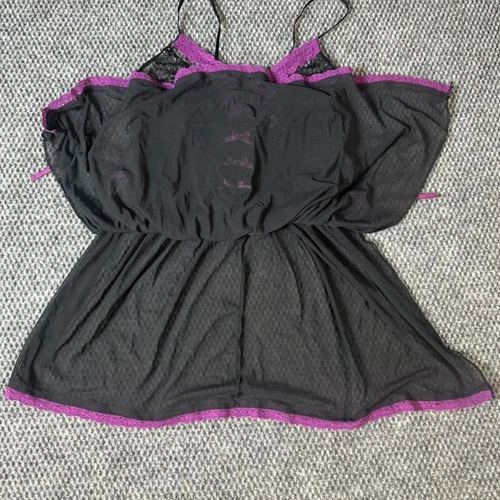 adore Me Lace Mesh Babydoll Lingerie Chemise Nightgown Black Purple